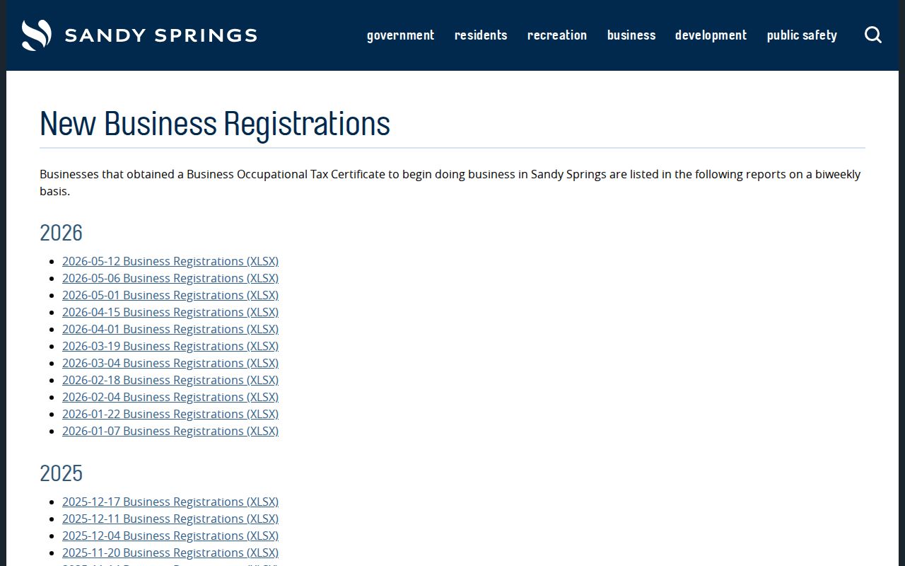 Sandy Springs people directories new business registration reports