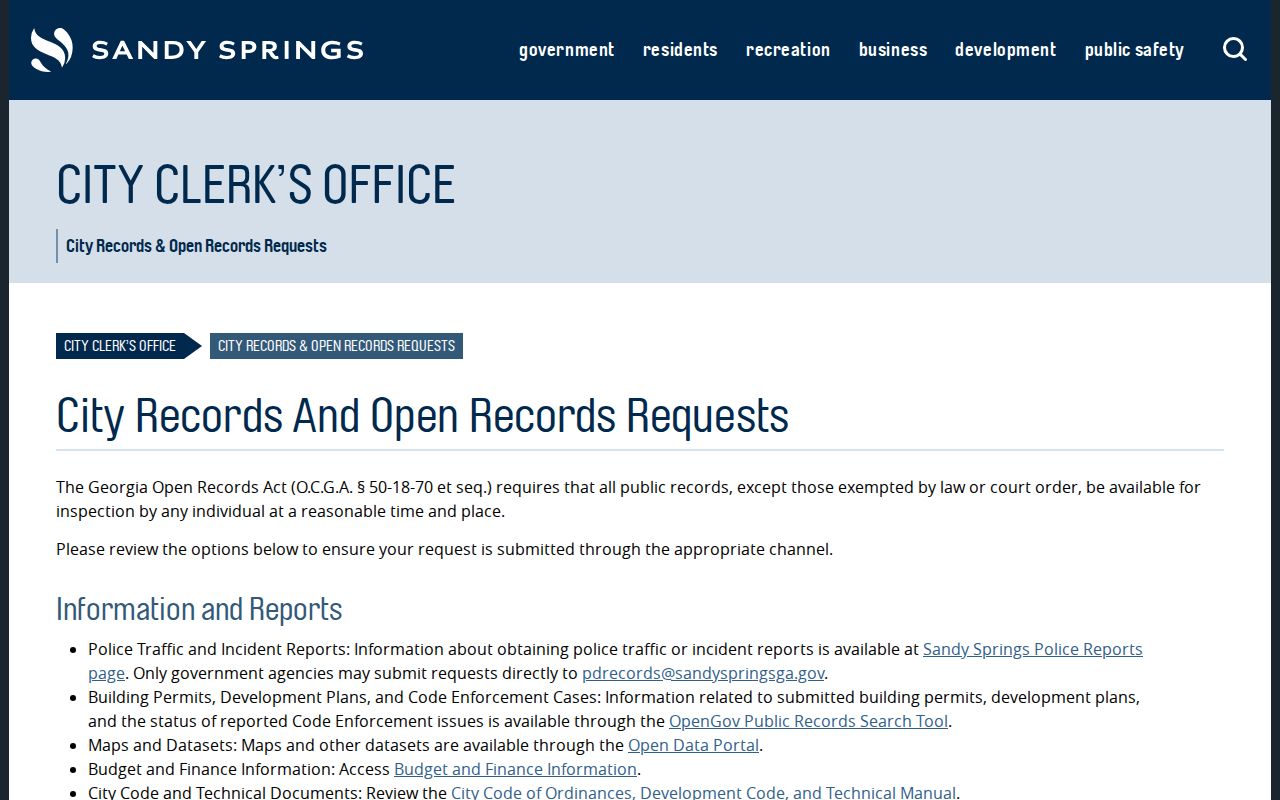 Sandy Springs public records request guidance