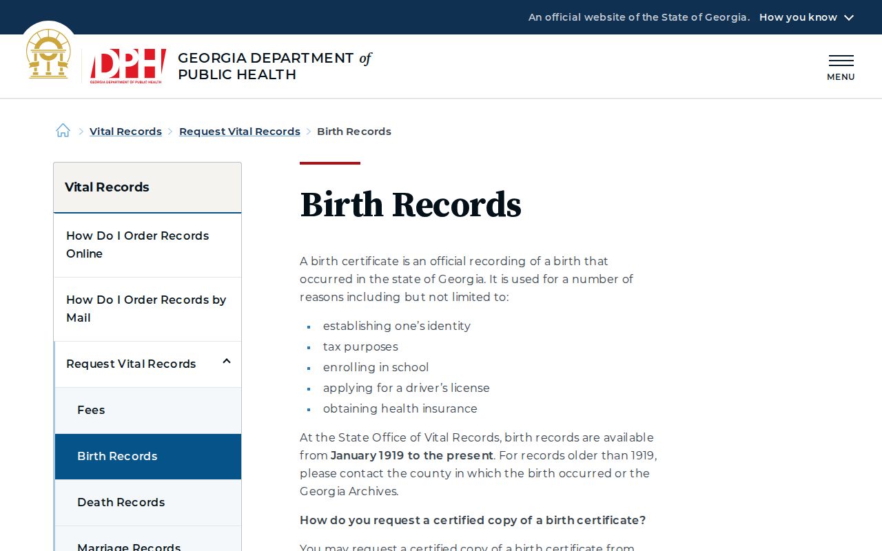 Sandy Springs public records birth certificate request channels