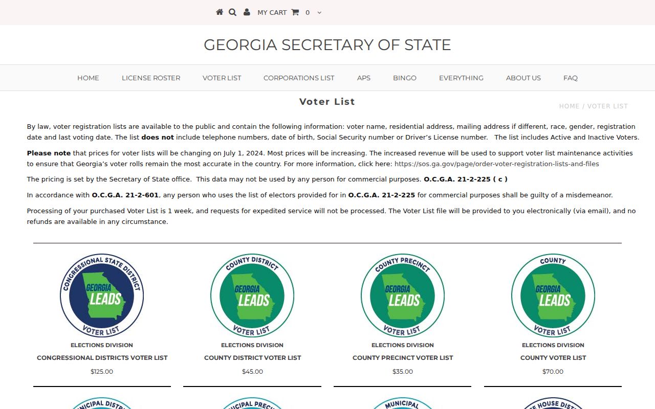 Sandy Springs voter registration records list products